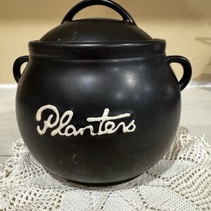 Planters Black Ceramic Cookie Jar with Lid